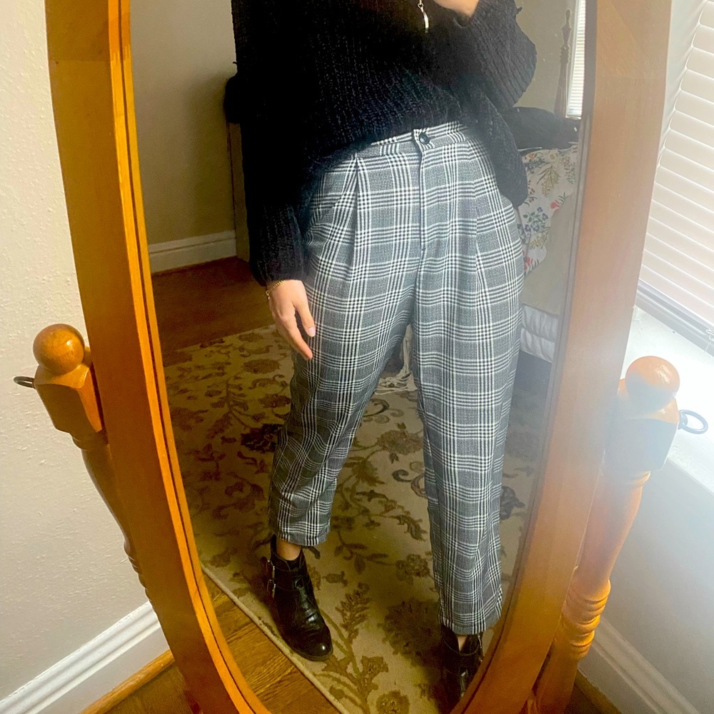 High wasted pleated plaid ankle pants | H&M